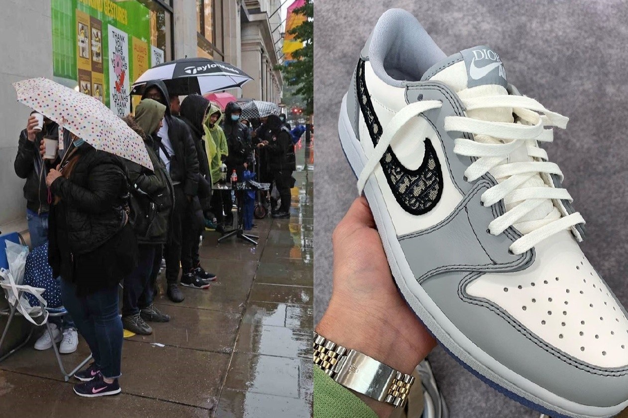 4h sang xep hang giua troi mua de mua giay Nike Dior hon 2.000 USD hinh anh