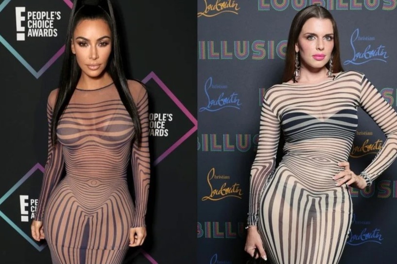 Kim Kardashian va Julia Fox mac giong nhau hinh anh