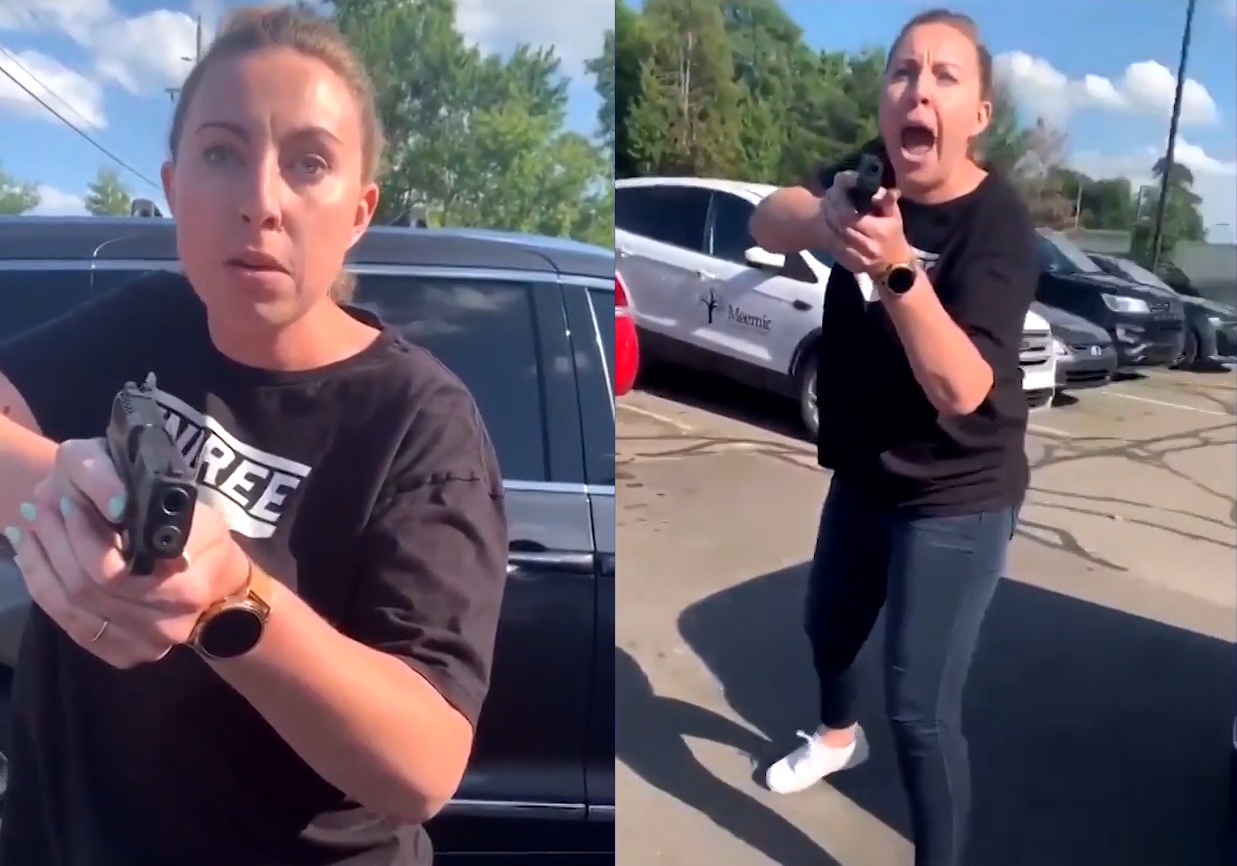 Nguoi phu nu da trang de doa, chia sung vao nguoi da den o bai dau xe hinh anh