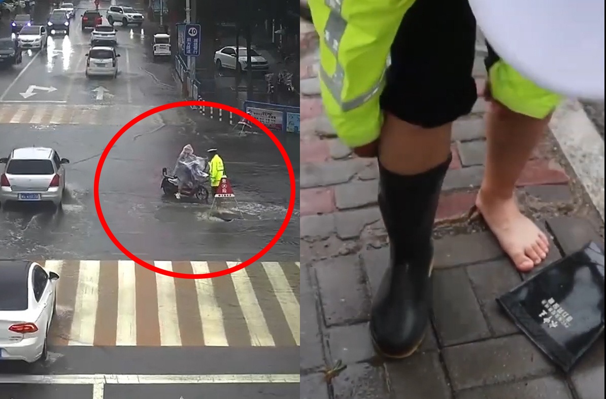 Nguoi qua duong tang doi ung cho canh sat duoi troi mua o TQ hinh anh