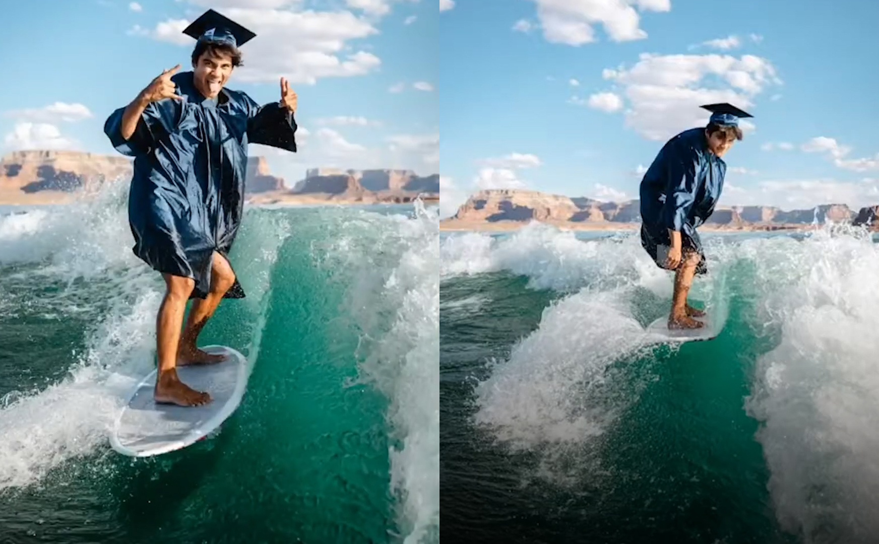 Chang trai My vua luot song, vua chup anh tot nghiep hinh anh