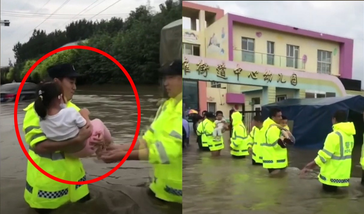 'Hang rao nguoi' giai cuu hoc sinh mac ket vi lu o Trung Quoc hinh anh