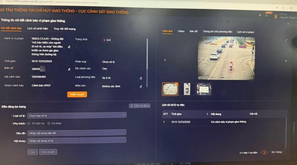 Hệ thống camera phát hiện vi phạm giao thông vào ngày 12/12. Ảnh: Cục CSGT.