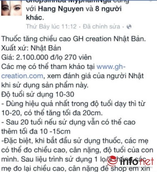 Một mẩu quảng cáo sản phẩm tăng trưởng chiều cao trên facebook.