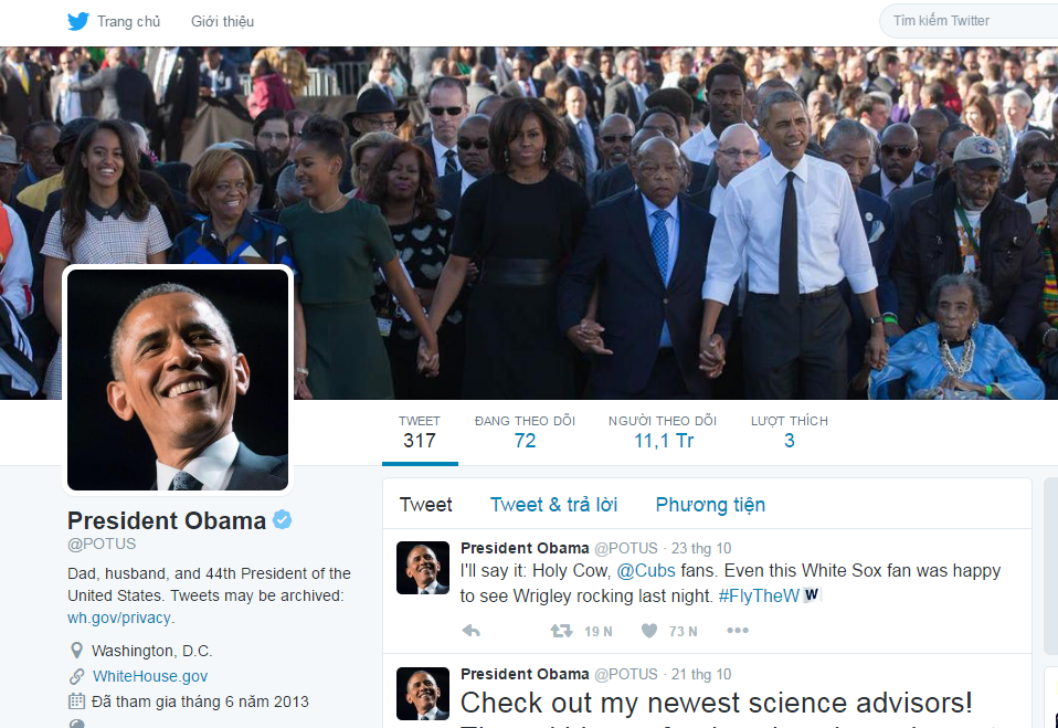 tai khoan Twitter cua Obama sau khi roi Nha Trang anh 1