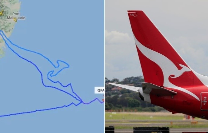 Boeing 747 cua Qantas ve hinh dac biet len bau troi trong lan bay cuoi hinh anh