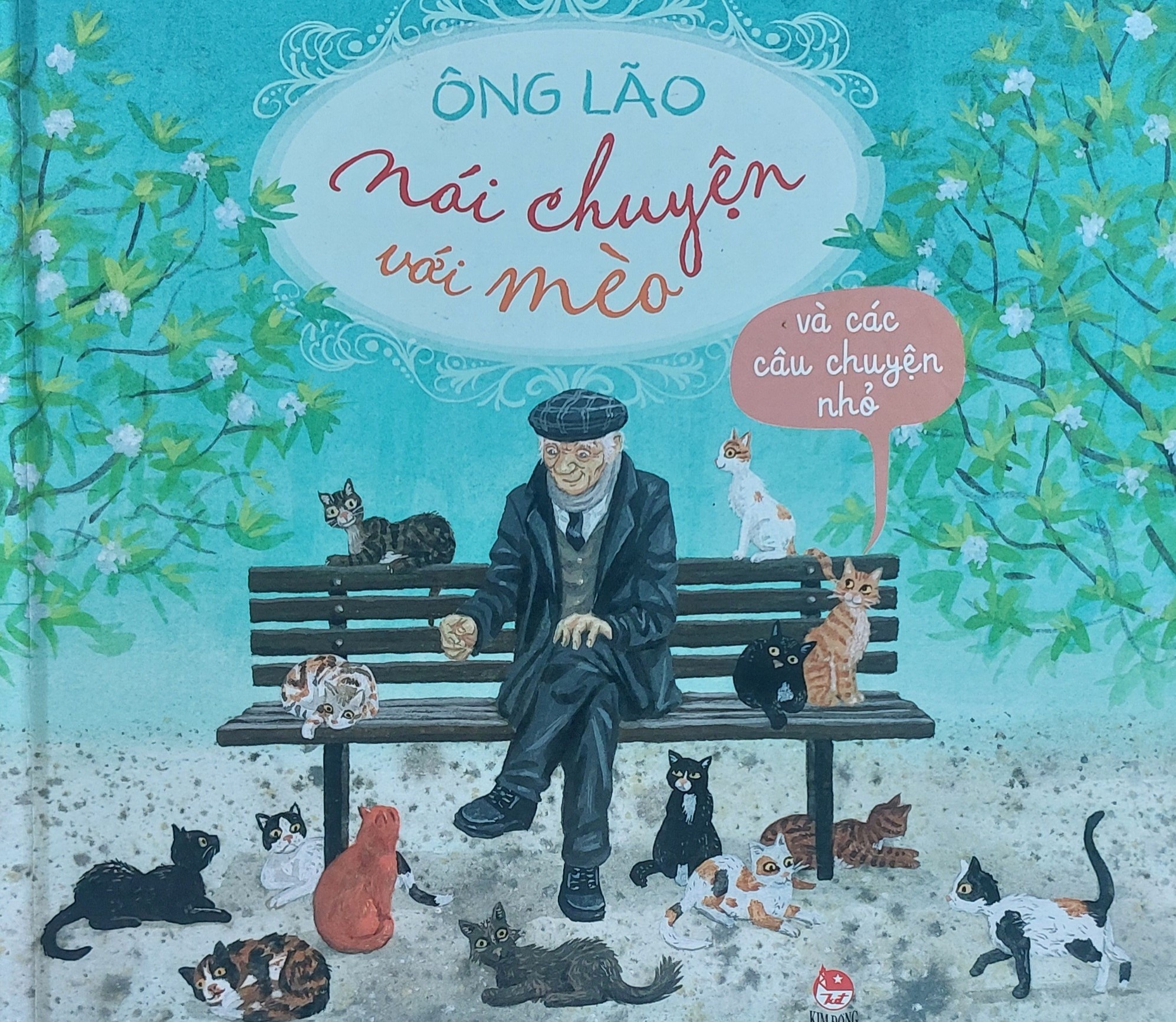 Ong lao noi chuyen voi meo hinh anh