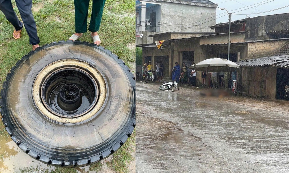 Xe tai vang banh khi dang chay, nguoi di xe may tu vong hinh anh