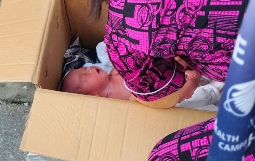 Be so sinh bi bo roi trong thung giay sau khi doi nam nu cai nhau hinh anh