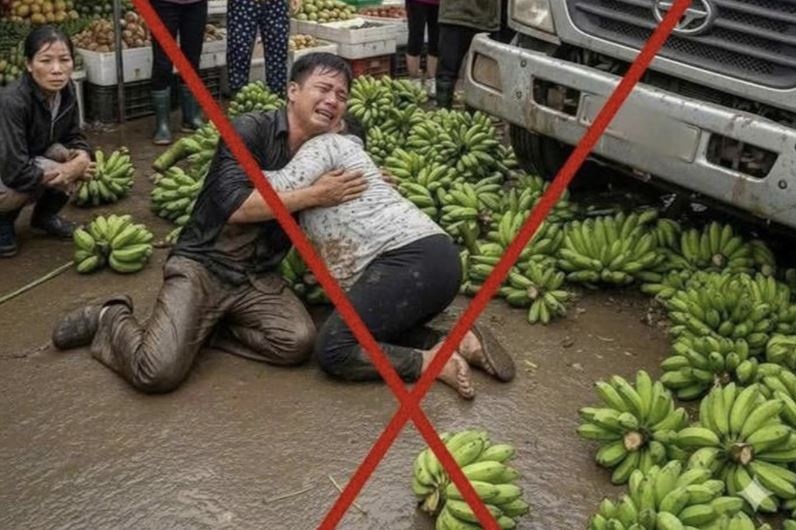 Canh bao hinh anh sai su that vu xe tai lao vao cho chuoi hinh anh