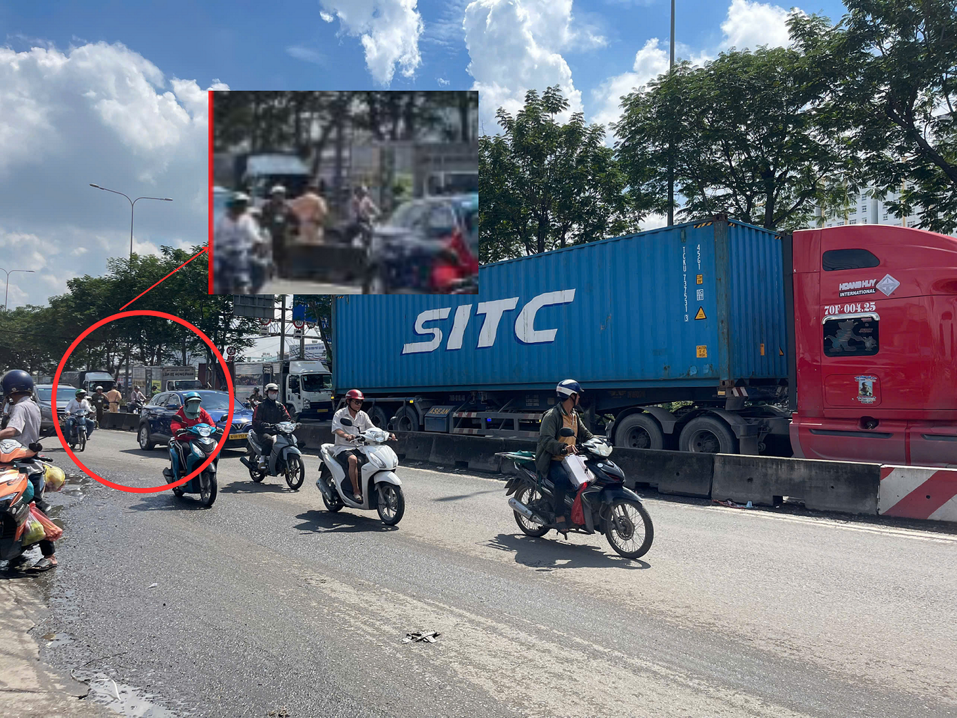 Xe Container chen be gai anh 1