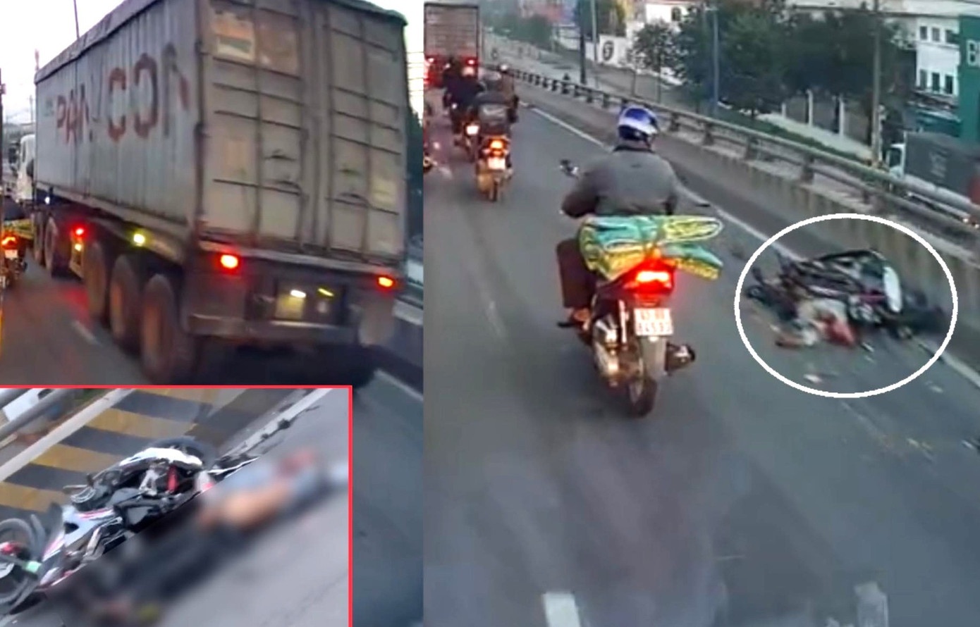 Len cau vuot vao gio cam, nguoi dan ong bi xe container can tu vong hinh anh