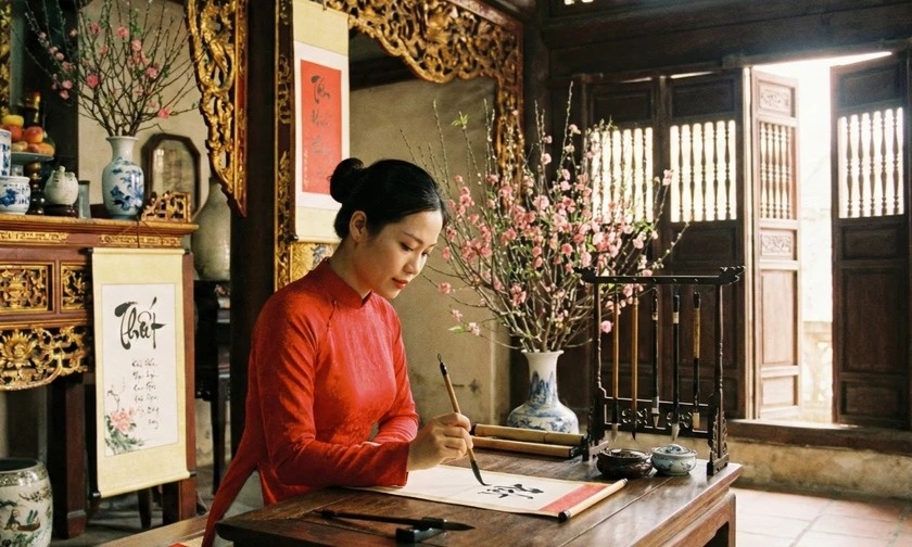 Cach khai but dau xuan de ca nam hanh thong, nhu y hinh anh