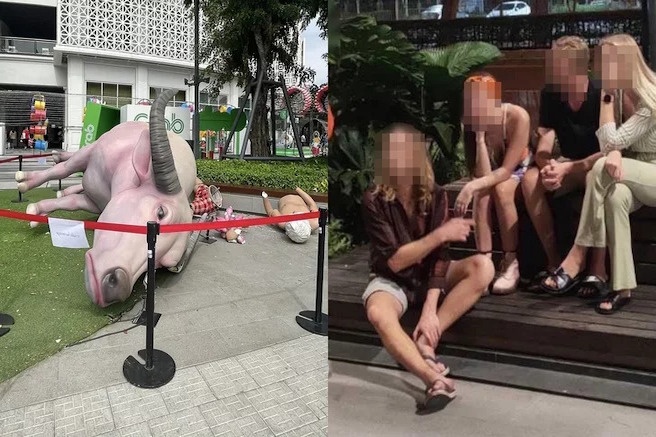 Du khach nguoi Anh pha tac pham dieu khac o Thai Lan hinh anh