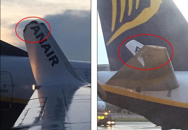 May bay vo canh, rach duoi vi va cham tren san bay hinh anh