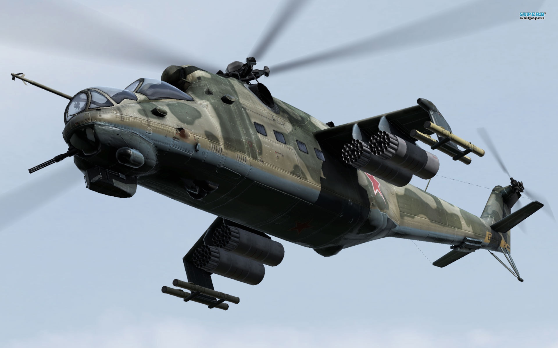 Mi-24 có khả năng cất cánh với tải trọng tối đa đạt 12.000 kg. Nó có khả năng di chuyển với vận tốc 335 km/h cùng trần bay tối đa đạt 4.900 m. Ngoài hệ thống súng liền thân, giá treo trên các cánh phụ cho phép Mi-24 mang theo tên lửa, bom hoặc các thùng nhiên liệu phụ để tăng cường phạm vi hoạt động. Khoang chứa rộng trong thân cho phép nó chở được 8 lính với đầy đủ vũ khí.