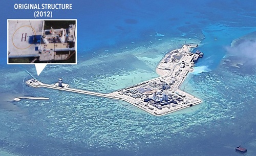 Cấu trúc cũ (ảnh nhỏ, mũi tên trắng) đã được Trung Quốc xây thành