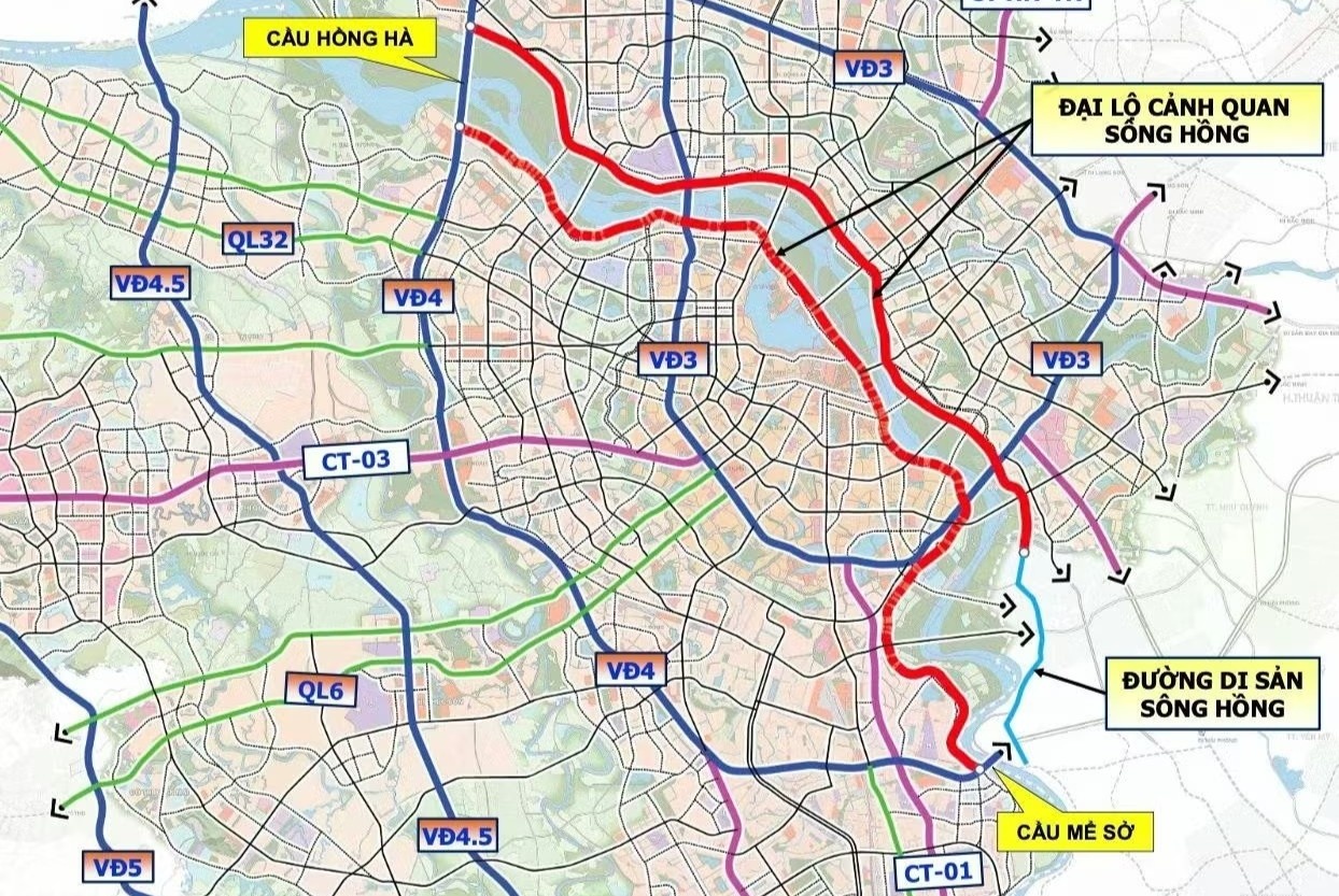 Trục Đại lộ cảnh quan sông Hồng có hơn 2 km đi ngầm khu vực trung tâm
