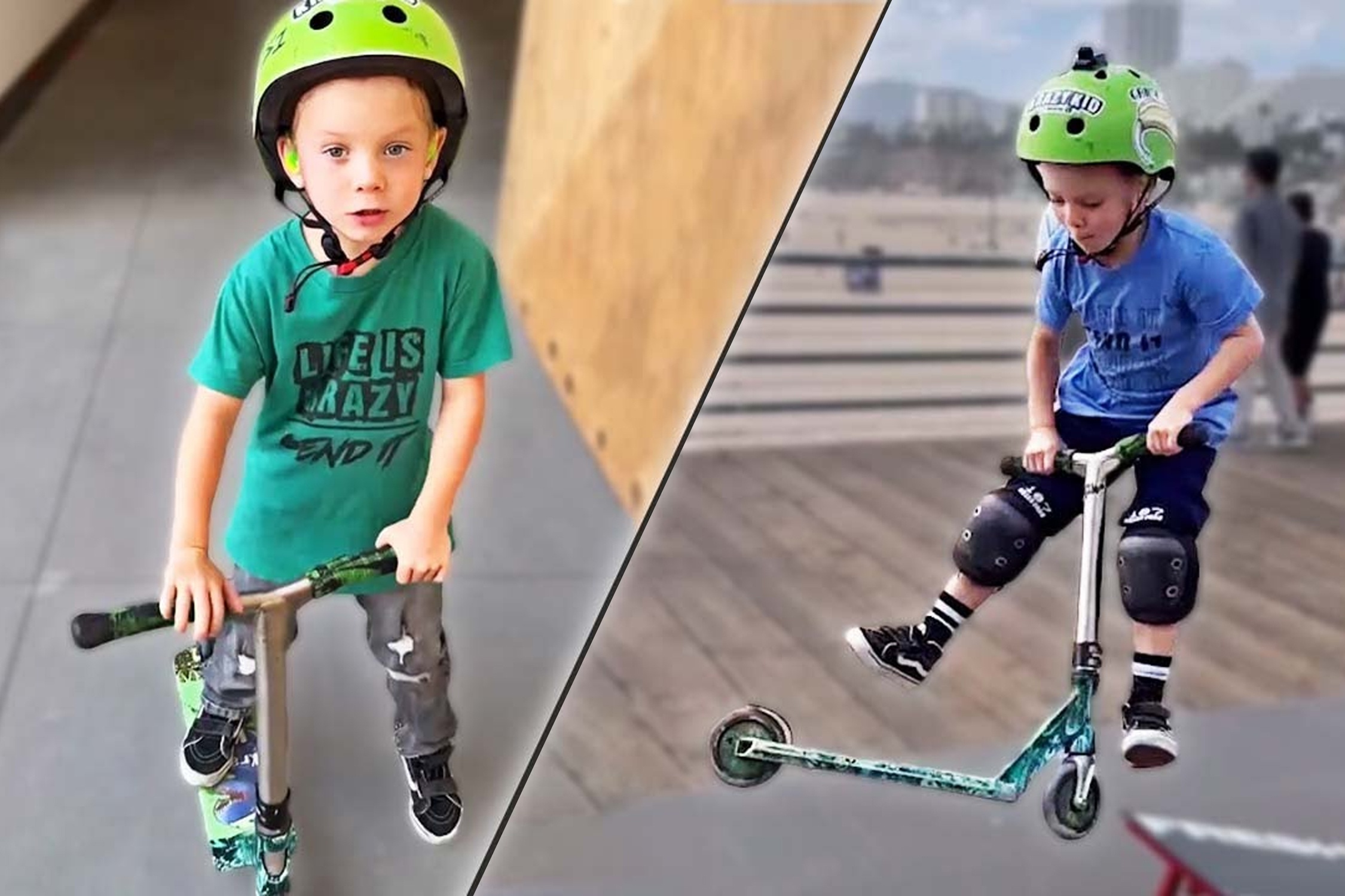 Be trai 5 tuoi khiem thinh lai scooter dieu luyen hinh anh