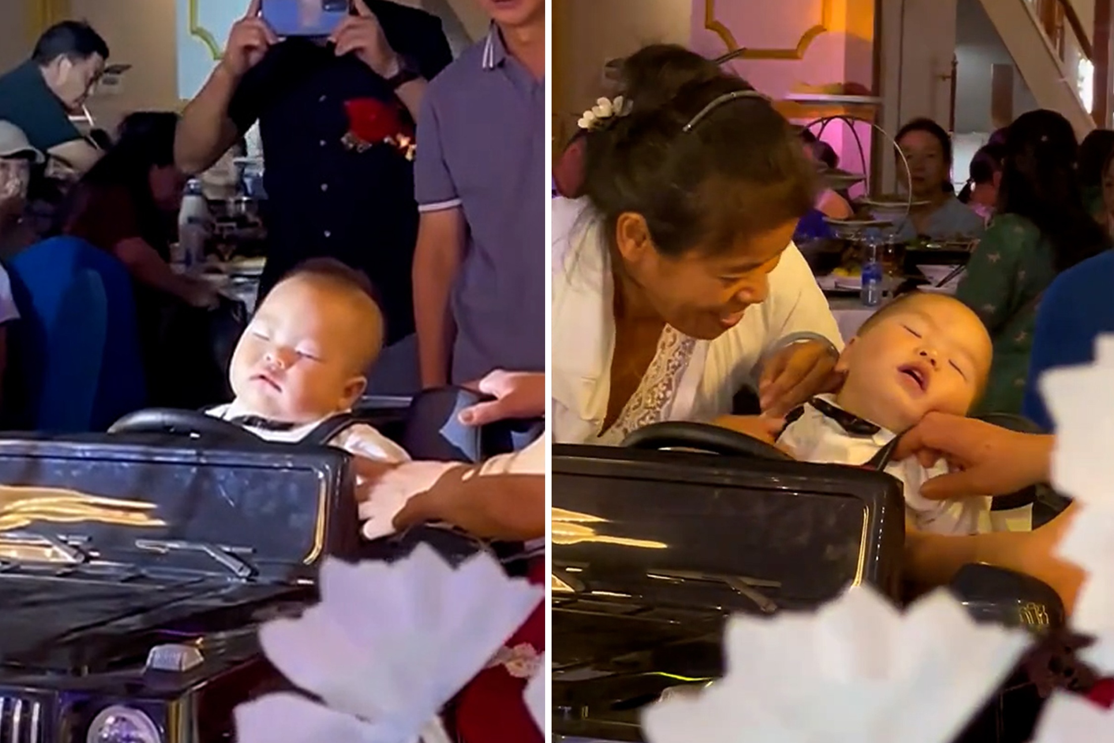 Em be ngu guc giua hon le khi dang mang nhan cuoi cho bo me hinh anh