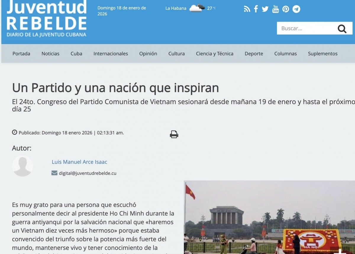 Bao 'Thanh nien quat khoi' cua Cuba dang bai binh luan ve Dai hoi XIV hinh anh