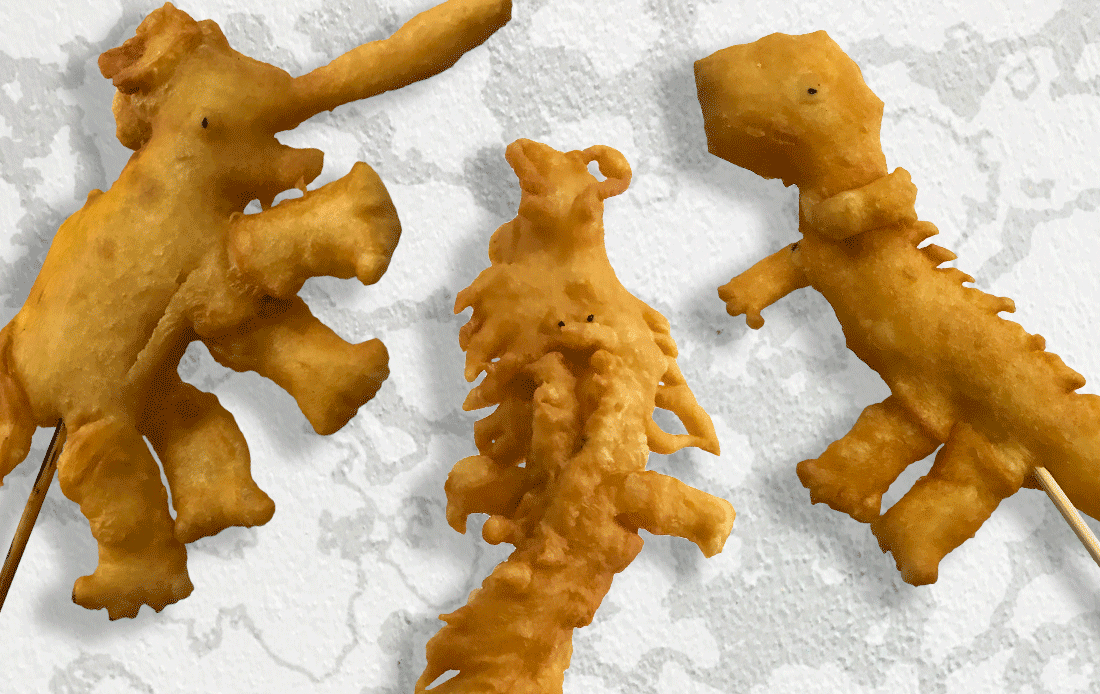 Banh ran duong pho mang hinh dang khung long hinh anh