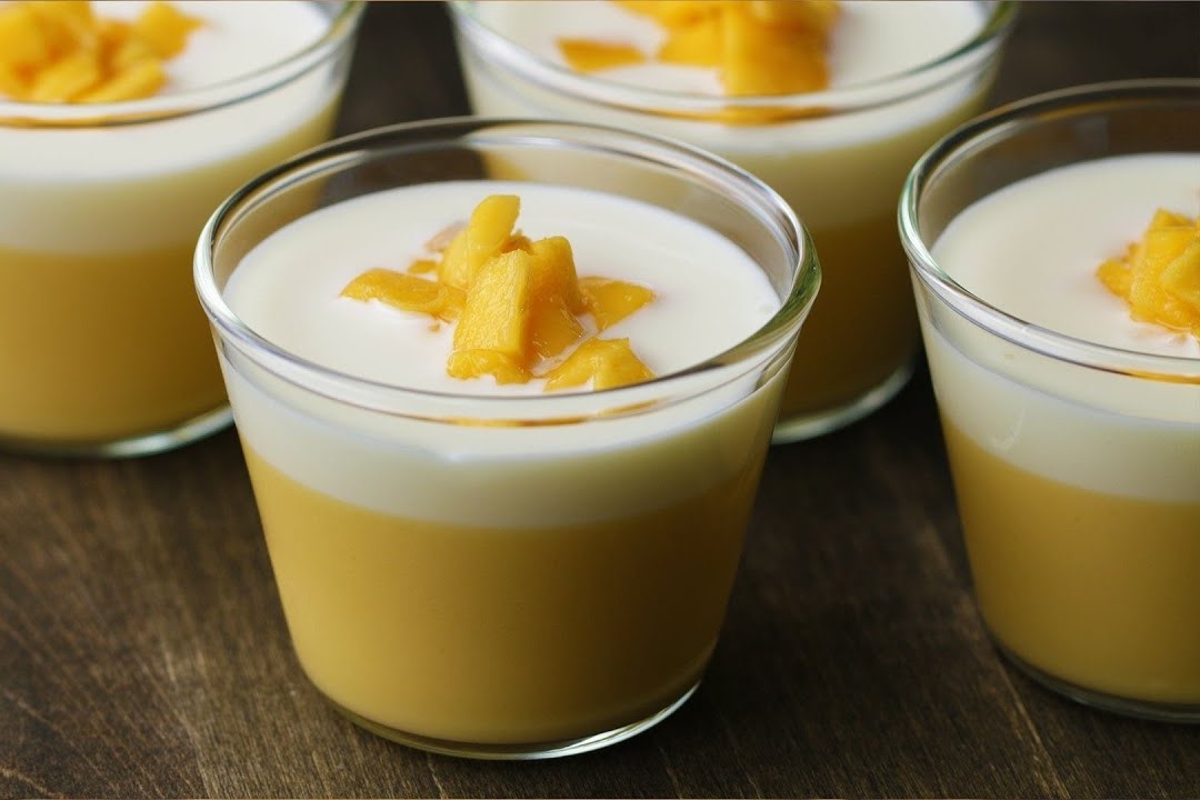 Hoc lam mon trang mieng thom mat tu xoai va sua chua hinh anh