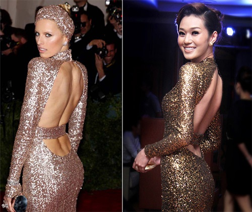 Khánh My và bộ váy copy lại một sản phẩm thiết kế của Rachel Zoe.