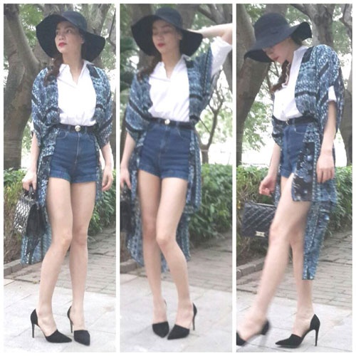 Hồ Ngọc Hà đã sử dụng một chiếc khăn to bản cùng với sự hỗ trợ của thắt lưng để tạo nên mảnh áo khoác rất thời trang.