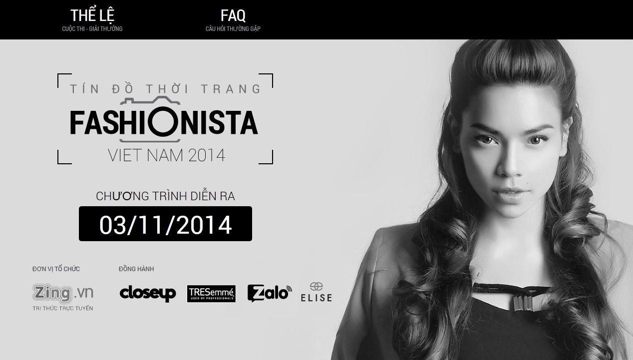 Giao diện website chương trình Fashionista Vietnam.