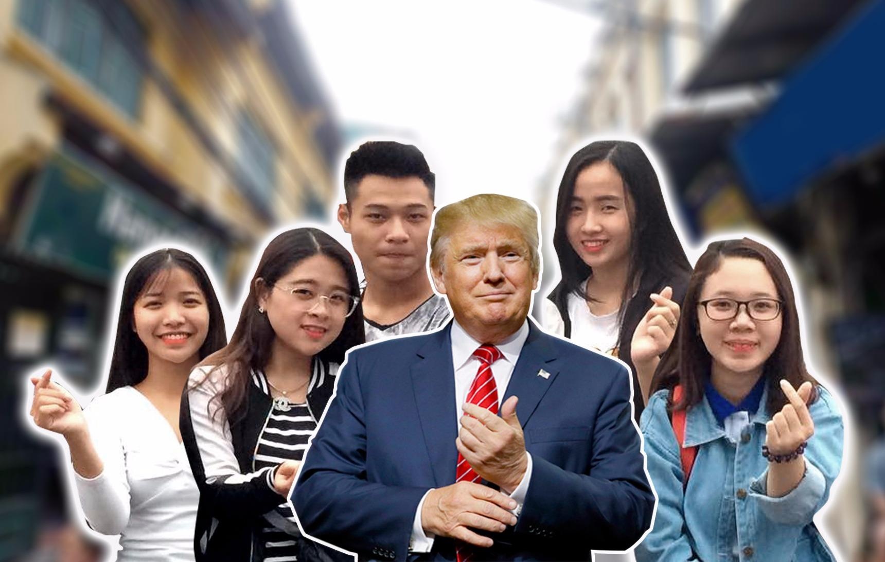 Gioi tre Ha Noi moi Tong thong Trump di an banh mi, tra da hinh anh