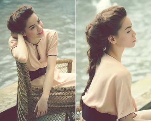  Kiểu tóc búi trễ mái uốn dáng retro của Hà Hồ từng là xu hướng được nhiều bạn gái yêu thích.