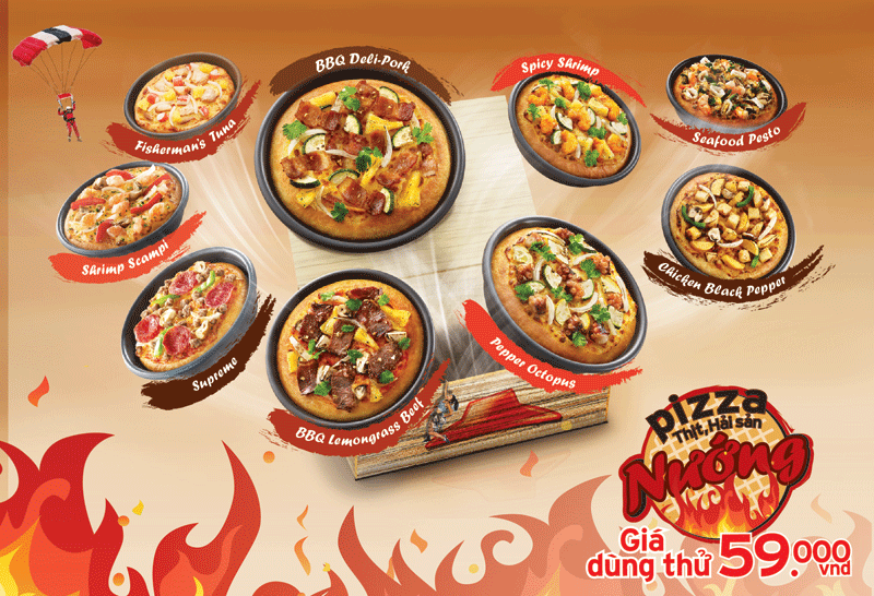 Bộ 9 pizza thịt và hải sản nướng chinh phục cả những thực khách khó tính.