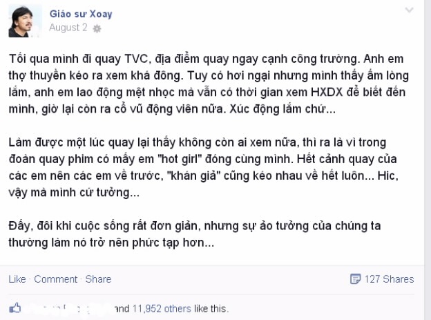 Chia sẻ về kỷ niệm với đoàn phim của Tiến Dũng trên trang cá nhân thu hút hàng chục nghìn lượt like. 