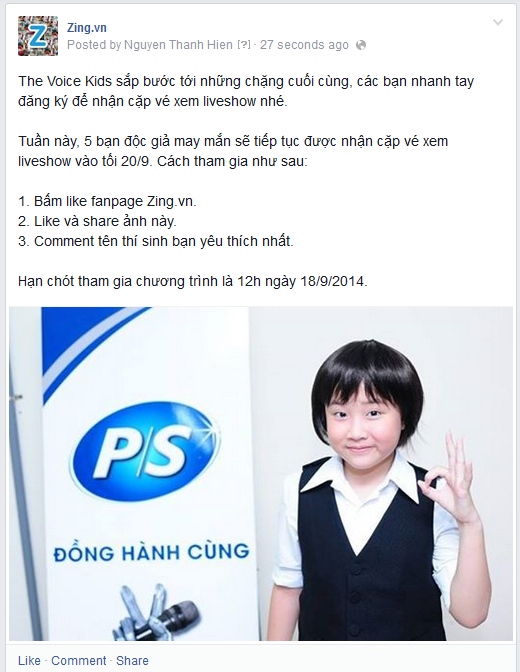 Tặng 5 cặp vé xem liveshow The Voice Kids