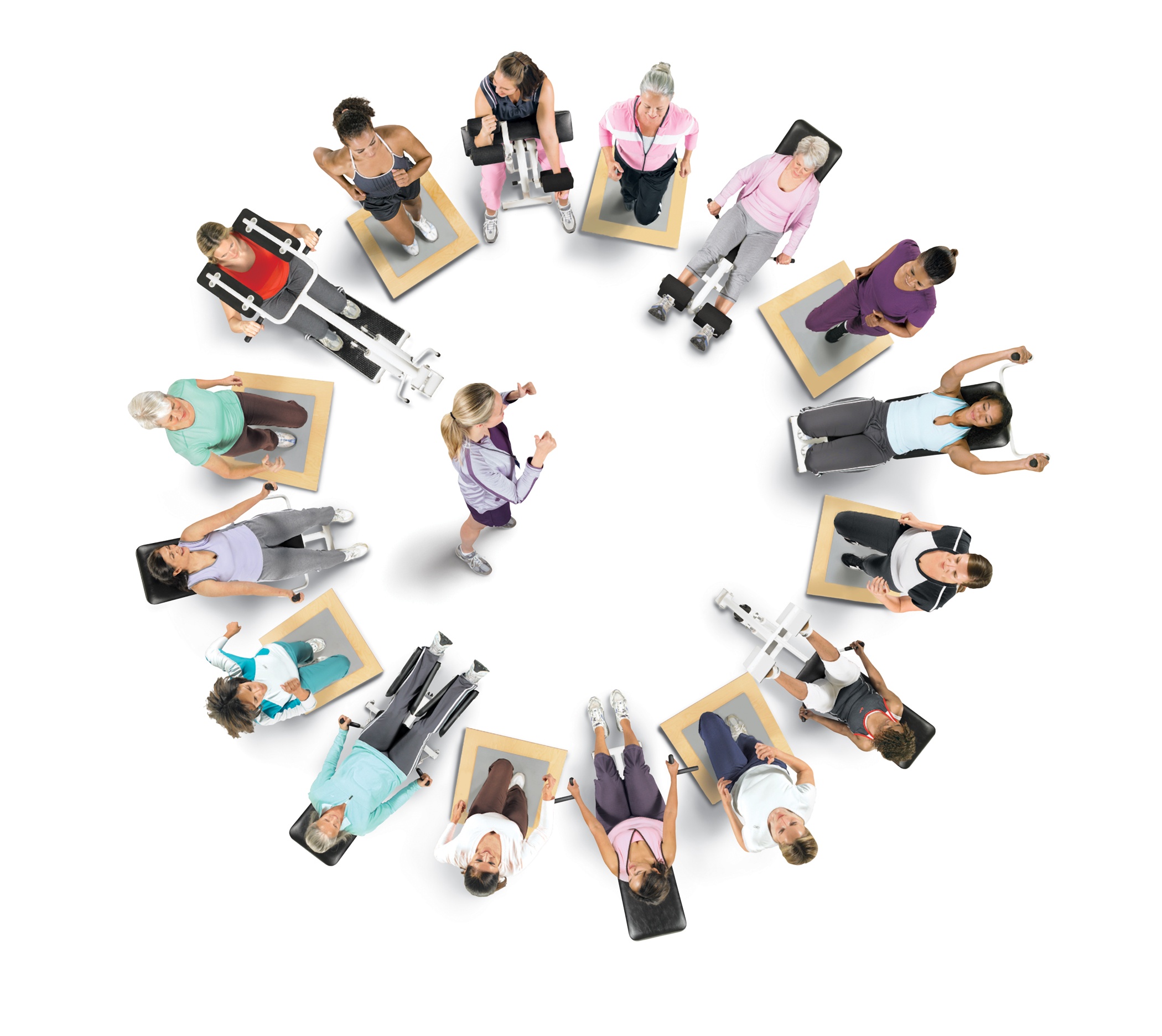 Hệ thống máy tập kháng thủy lực áp dụng tại Curves được sắp theo vòng tròn.