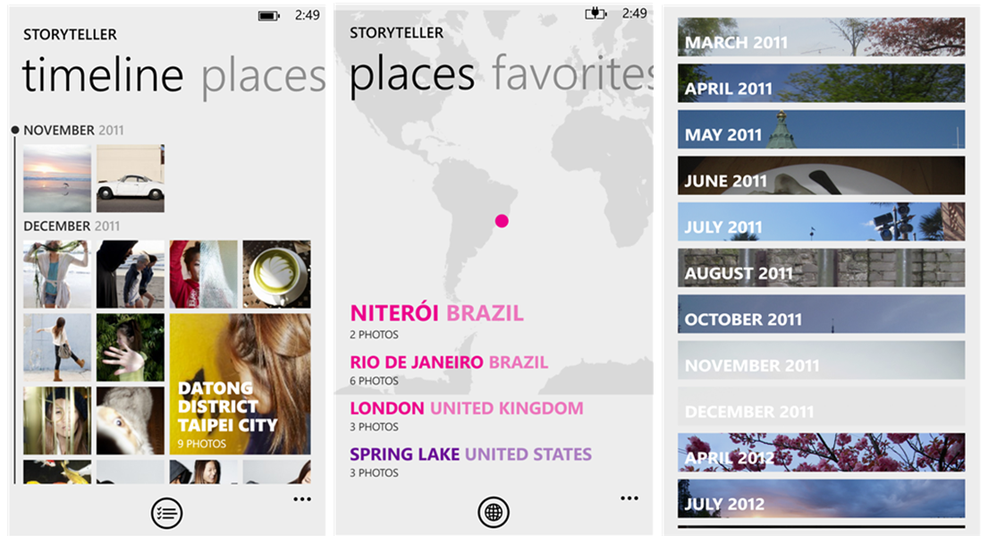   Lumia Storyteller là ứng dụng cho phép người dùng xem lại toàn bộ ảnh trong nhóm sẵn có trên điện thoại với nhạc nền tùy chọn.