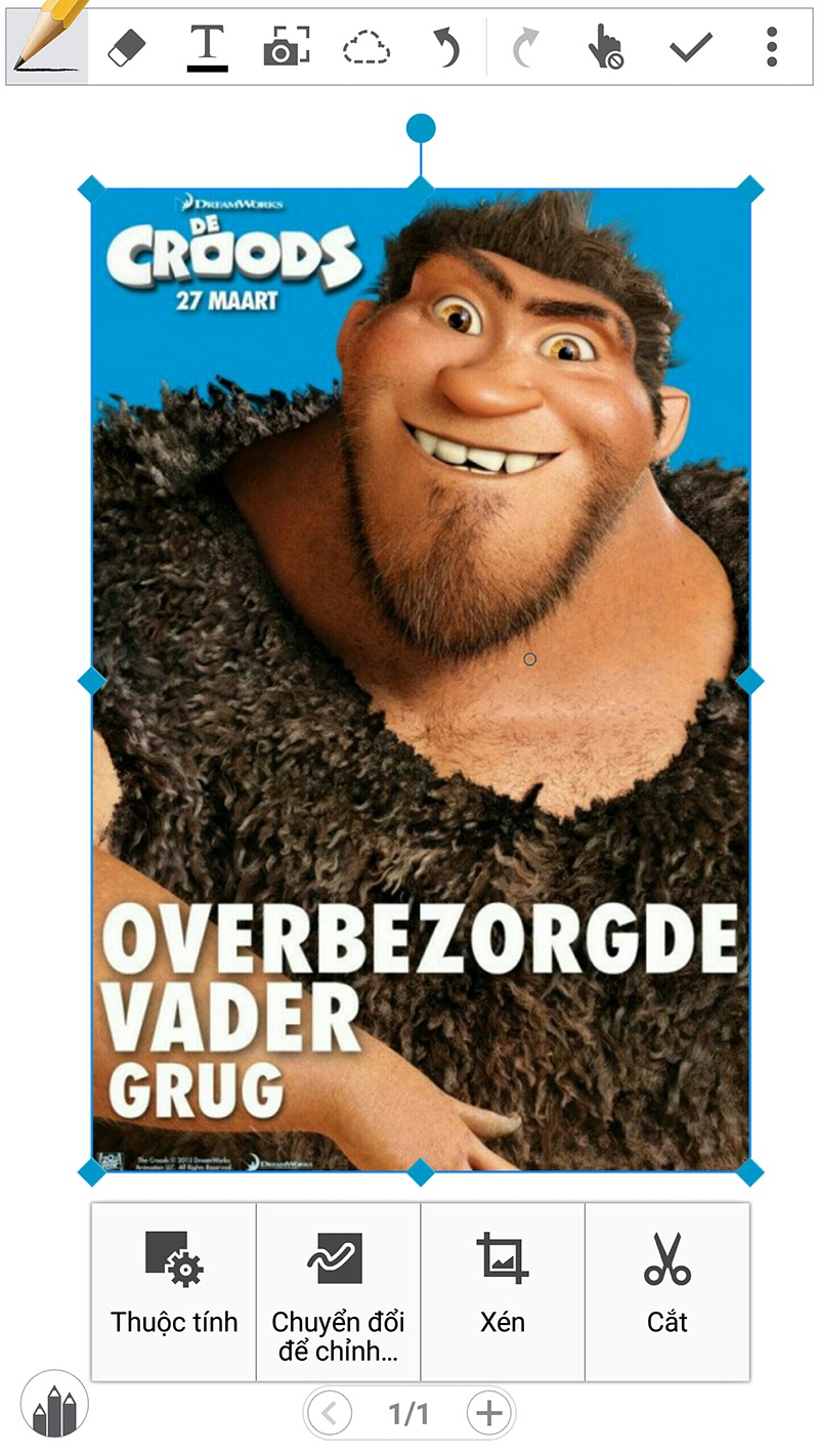    Sau khi đưa ảnh vào S-Note, bạn nhấn vào ảnh và giữ nguyên để hiển thị thanh công cụ. Chọn “Chuyển đổi để chỉnh sửa” là có thể biến đổi bức ảnh với các nét vẽ thô.