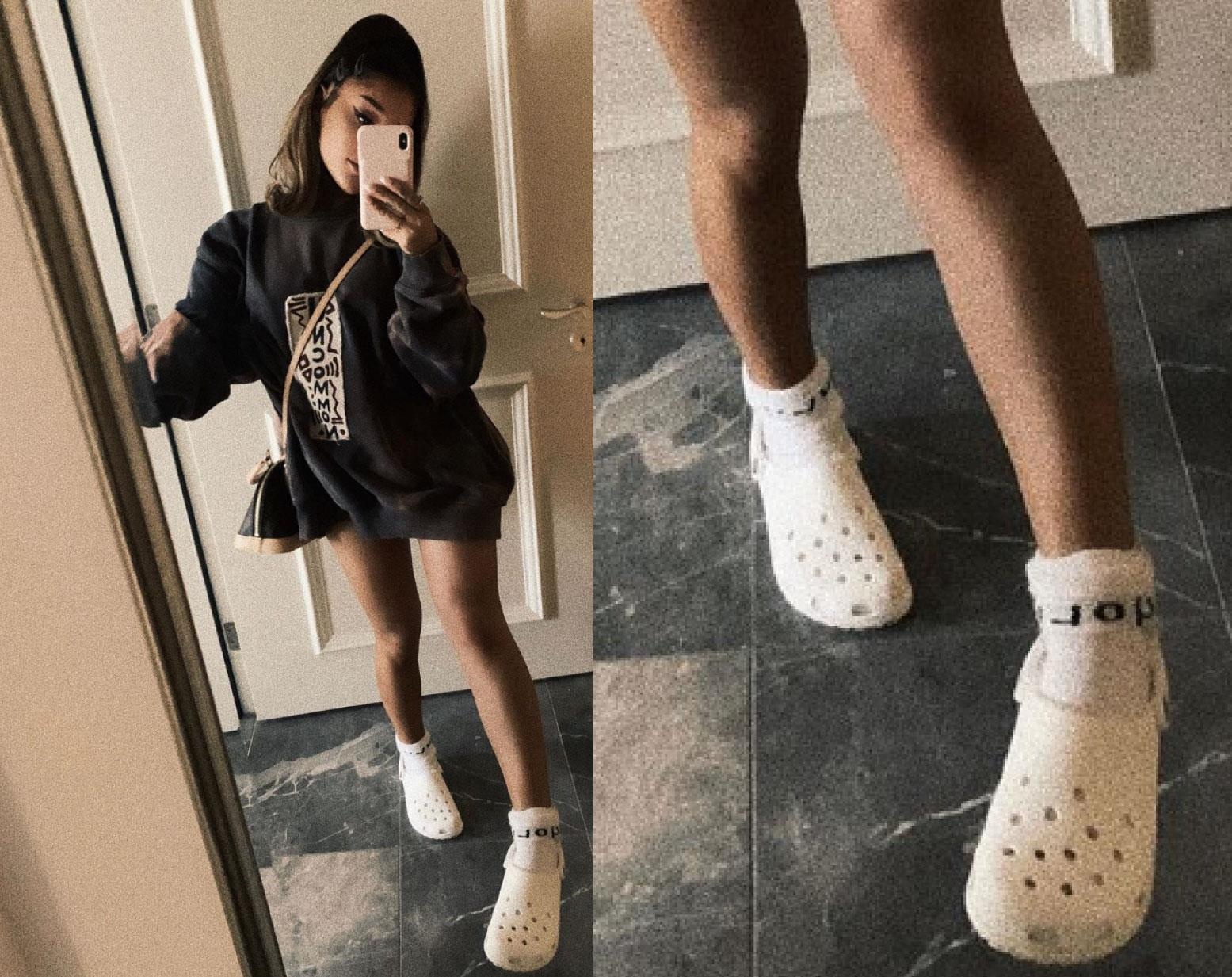 Ariana Grande lan dau chup anh di giay Crocs, fan lap tuc doi mua hinh anh