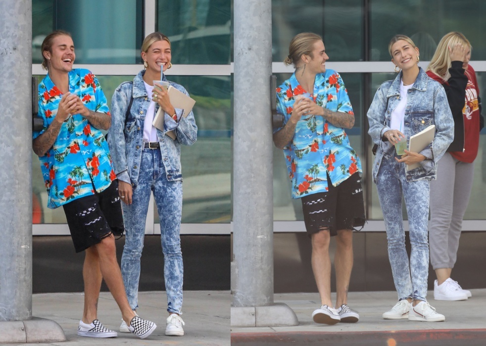Justin Bieber va Hailey Baldwin nam tay, cuoi noi tren duong pho hinh anh