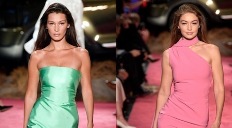 Chi em Hadid noi bat voi vay lua don sac tren san dien thoi trang hinh anh