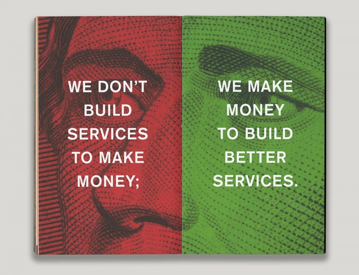 Với nhân viên mới, thông tin đó rất khó kiếm ngay cả khi bạn biết bạn đang tìm gì. Trang này viết: “Chúng ta không phát triển dịch vụ để kiếm tiền. Chúng ta kiếm tiền để phát triển dịch vụ tốt hơn”.