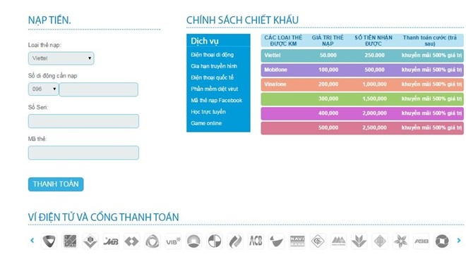 Sau khi nhấn nút Nạp tiền vào