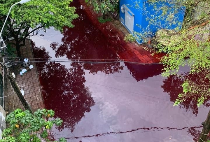 Kiem tra cac co so de tim nguon xa thai mau do tren kenh Hiep Tan hinh anh