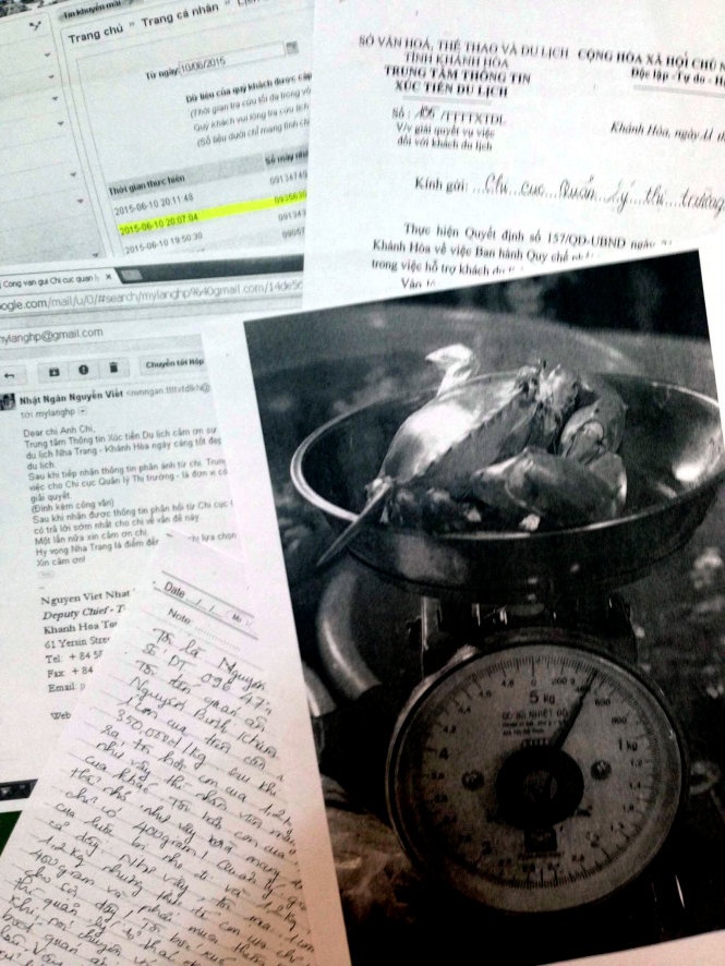 Ông Luyện Mạnh Cường đưa ra các tài liệu để nói rằng Trung tâm Thông tin xúc tiến du lịch Khánh Hòa có thông báo cho lực lượng quản lý thị trường về phản ảnh của du khách An Chi đêm 10-6 và thực hiện các thủ tục cần thiết đề nghị xử lý vụ việc.