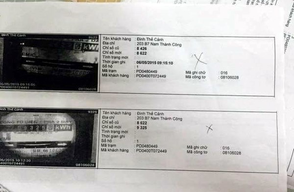 Hình ảnh từ camera chụp lại chỉ số qua các công tơ điện.