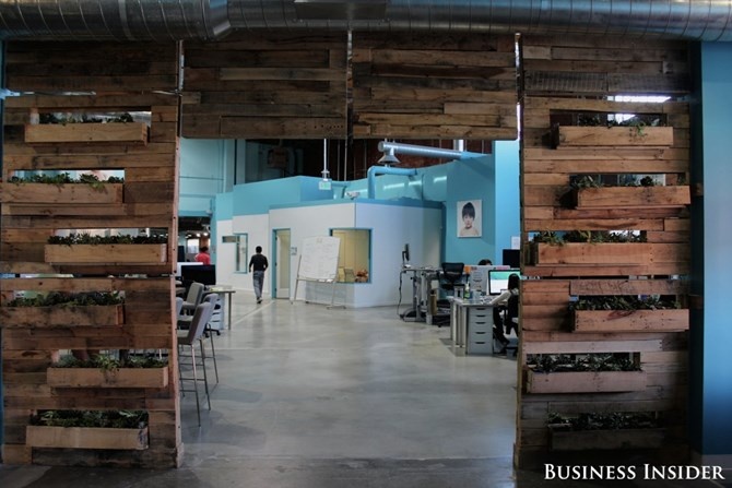 Để phù hợp với cam kết thành phần tự nhiên, đội ngũ thiết kế của công ty đặt rất nhiều cây xung quanh văn phòng.