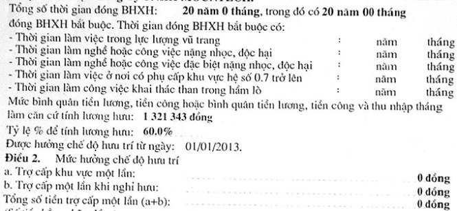 Lương hưu của bà The chỉ gần 800.000 đồng/tháng, phải bù thêm hơn 250.000 đồng để đạt mức lương cơ sở 1.050.000 đồng/tháng.