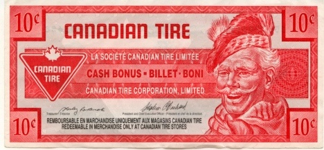 Canadian Tire Đồng Canadian Tire là một chương trình khuyến mại phiếu giảm giá do công ty Canadian Tire phát hành từ năm 1958. Loại tiền này chỉ được coi như là một dạng tiền thưởng khi mua hàng tại bất kỳ cửa hàng nào của Canadian Tire, và cũng chỉ có giá trị lưu hành tại Canadian Tire.
