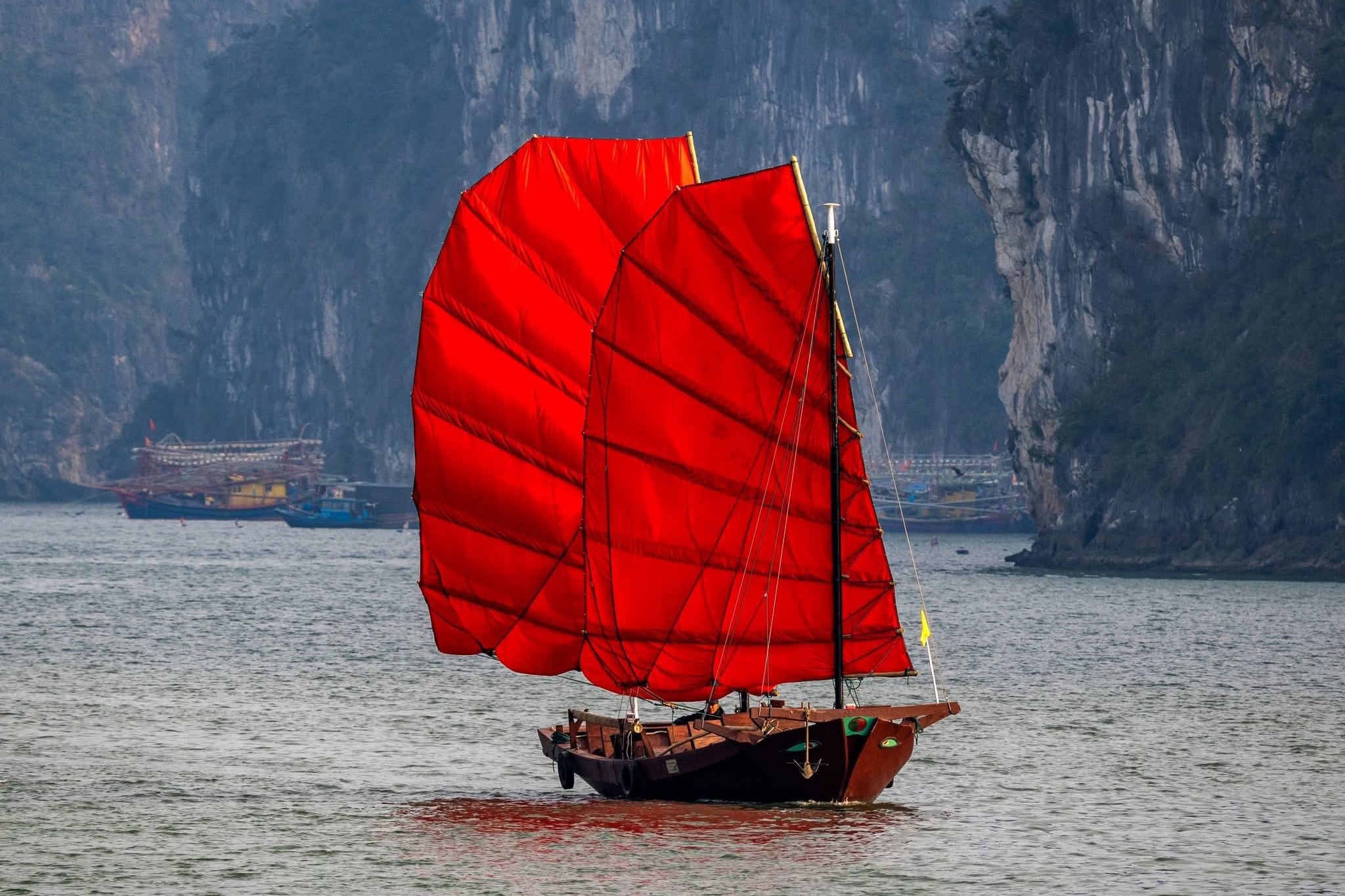 Thuyen buom hiem thay tren vinh Ha Long hinh anh